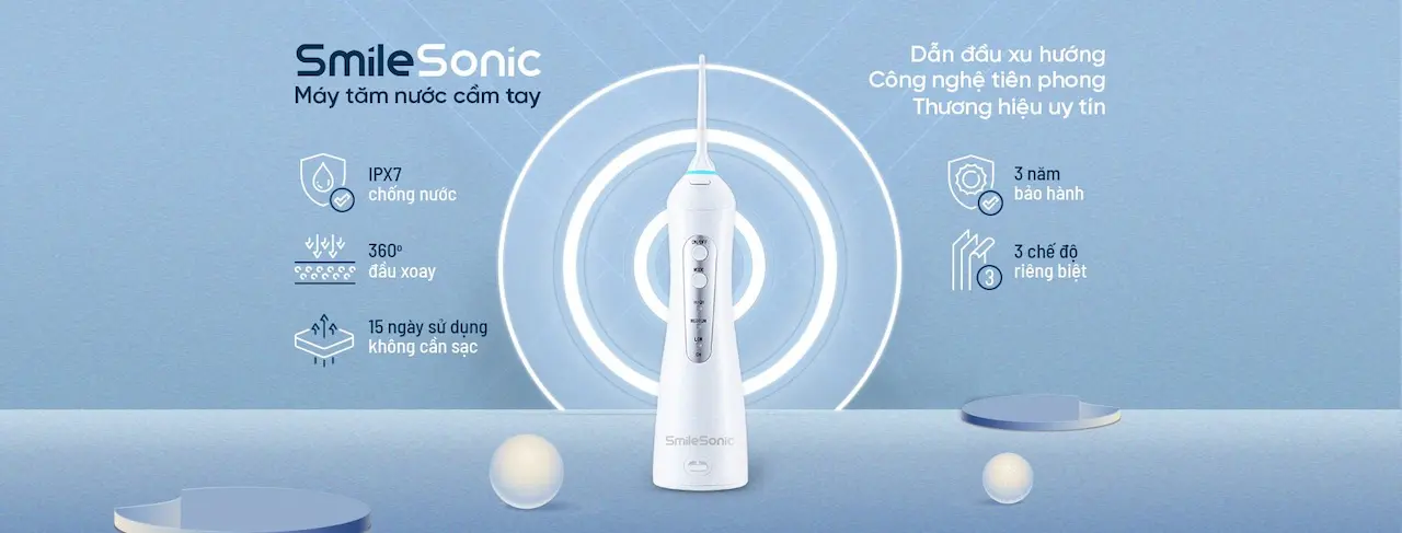 Smilesonic Là 1 Thương Hiệu Các Sản Phẩm Chăm Sóc Răng Miệng Phổ Biến Như Bàn Chải Điện, Máy Tăm Nước Cho Đến Chuyên Sâu Như Máy Lấy Cao Răng.