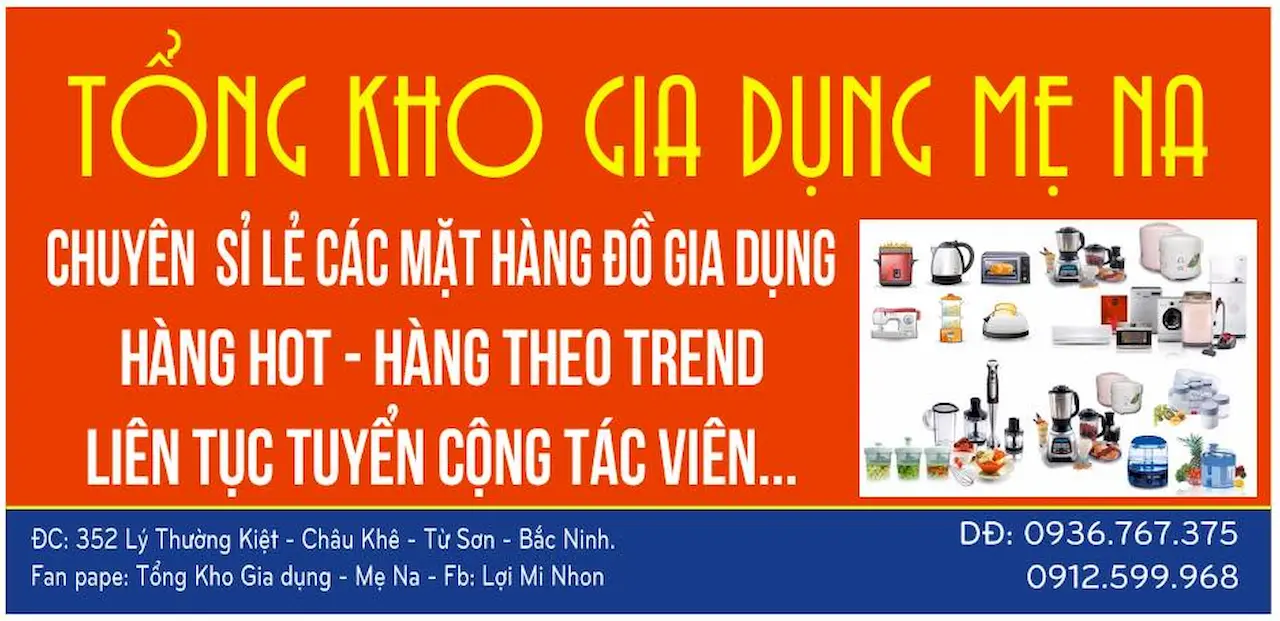 Tổng Kho Gia Dụng Mẹ Na - Fanpage : Tổng Kho Gia Dụng - Mẹ Na - Sđt : 0936.76.73.75 - Địa Chỉ : 352 Lý Thường Kiệt - Từ Sơn - Bắc Ninh. - Shop Chuyên Sỉ Lẻ Đồ Gia Dụng,các Mặt Hàng Hot Theo Trend.