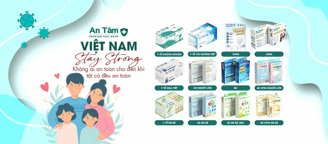 Khẩu trang An Tâm Sản Xuất Khẩu Trang Y Tế Các Loại, Đa Dạng Hóa Sản Phẩm Từ Khẩu Trang Y Tế Người Lớn, Em Bé Đến Khẩu Trang Vn95... Góp 1 Phần Phòng Chống Dịch Bệnh Trong Và Ngoài Nước.